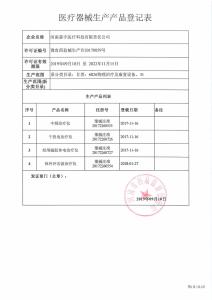 醫療器械生產(chǎn)產(chǎn)品登記表